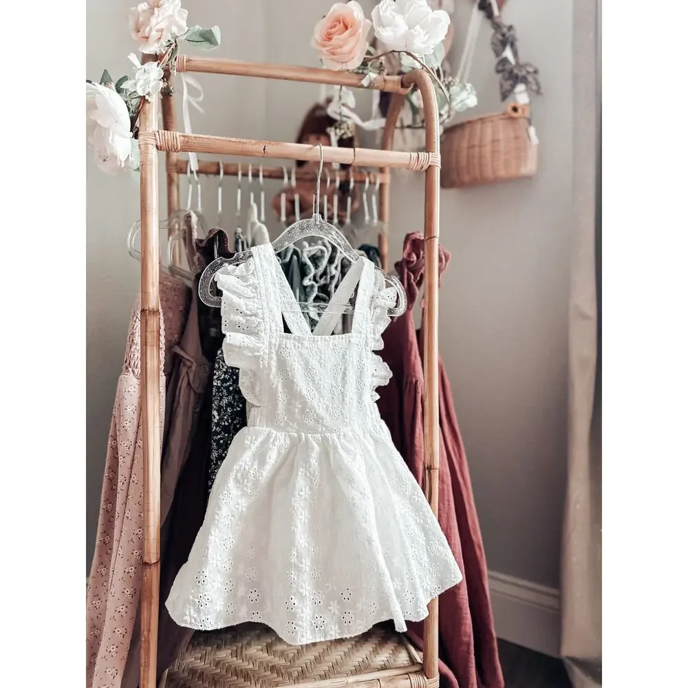 New Darling Eyelet Flutter Strap Crisscrossing Back Pinafore Romper Dress